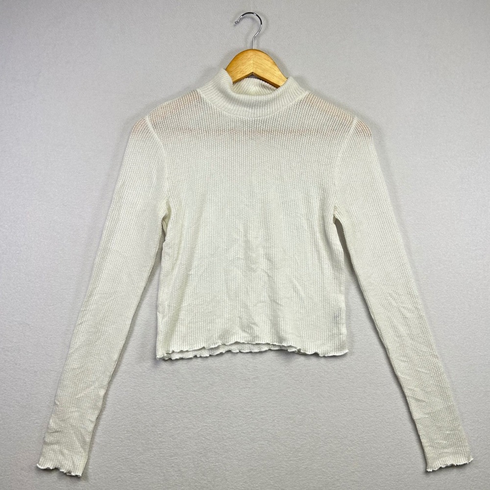 Out From Under White Ribbed Mock Neck Cropped Long Sleeve Top‎ M